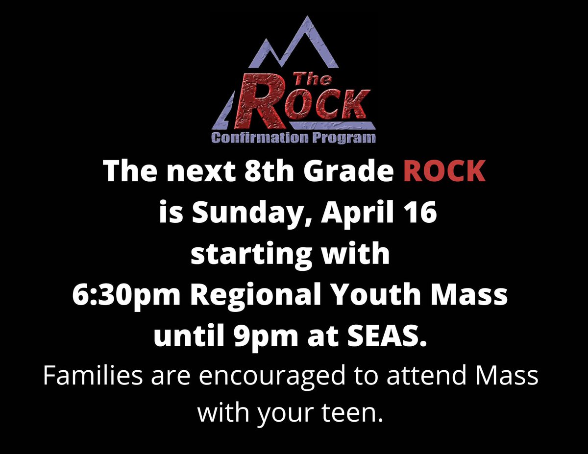 SEASImpact's tweet photo. LAST 8th Grade ROCK Tonight and Spring Retreat next weekend! 

Pray for our 8th Graders as they make their Confirmation soon and for those attending the Spring Retreat. https://t.co/xzk0sGsMP8