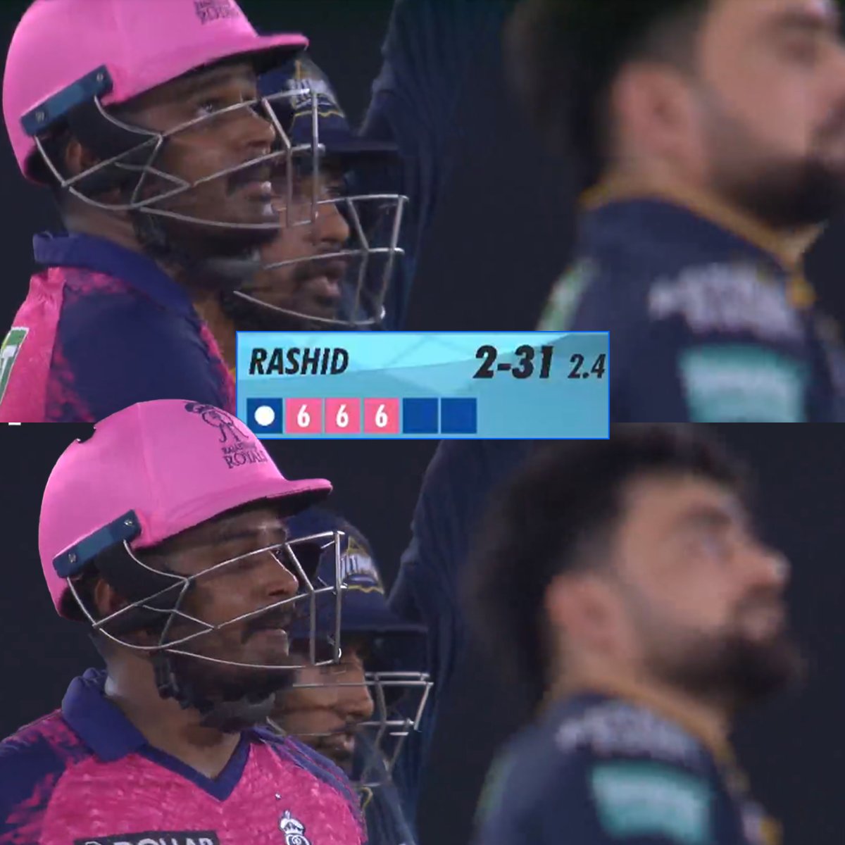Cricketracker's tweet photo. Sanju Samson hit three sixes in a row off Rashid Khan!

RR skipper is taking on the GT's best spinner👏

📸: Jio Cinema https://t.co/lKlO7hq3q0