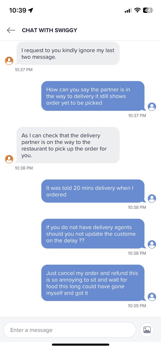 Deepikakrishnam's tweet photo. @Swiggy  you have become worst these days .. I placed an order at the nearby restaurant 15min away from my place and even Swiggy stated the food would be delivered in 20mins now it’s been more then 1.5 Hrs there is no delivery yet and @SwiggyCares does not care to respond https://t.co/G1d8hSWc9M
