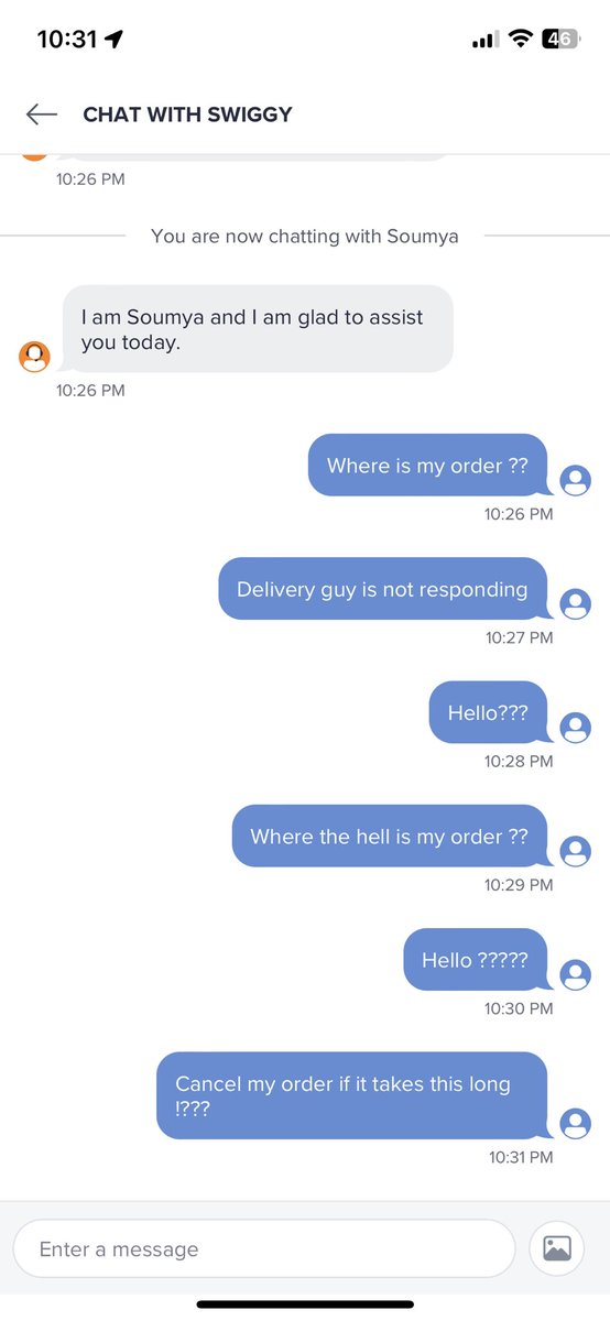 Deepikakrishnam's tweet photo. @Swiggy  you have become worst these days .. I placed an order at the nearby restaurant 15min away from my place and even Swiggy stated the food would be delivered in 20mins now it’s been more then 1.5 Hrs there is no delivery yet and @SwiggyCares does not care to respond https://t.co/G1d8hSWc9M