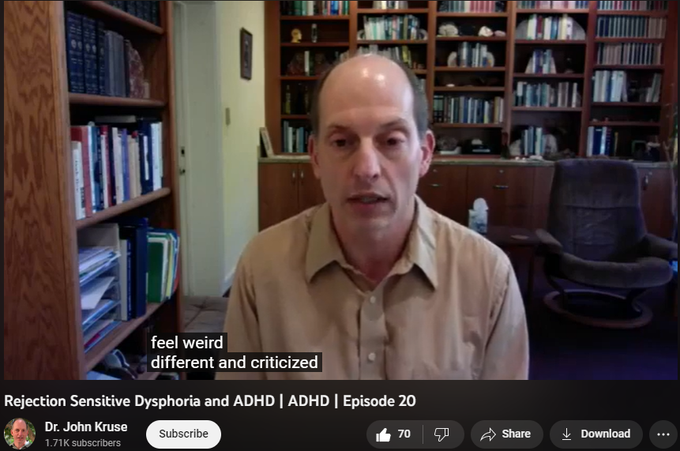 2,894 views  14 Nov 2020
Is RSD the same as emotional dysregulation in ADHD? I'll share my thoughts about what is useful (and what is not) about the concept of Rejection Sensitive Dysphoria.


Join the conversation on Facebook: https://www.facebook.com/DrJohnKruse
