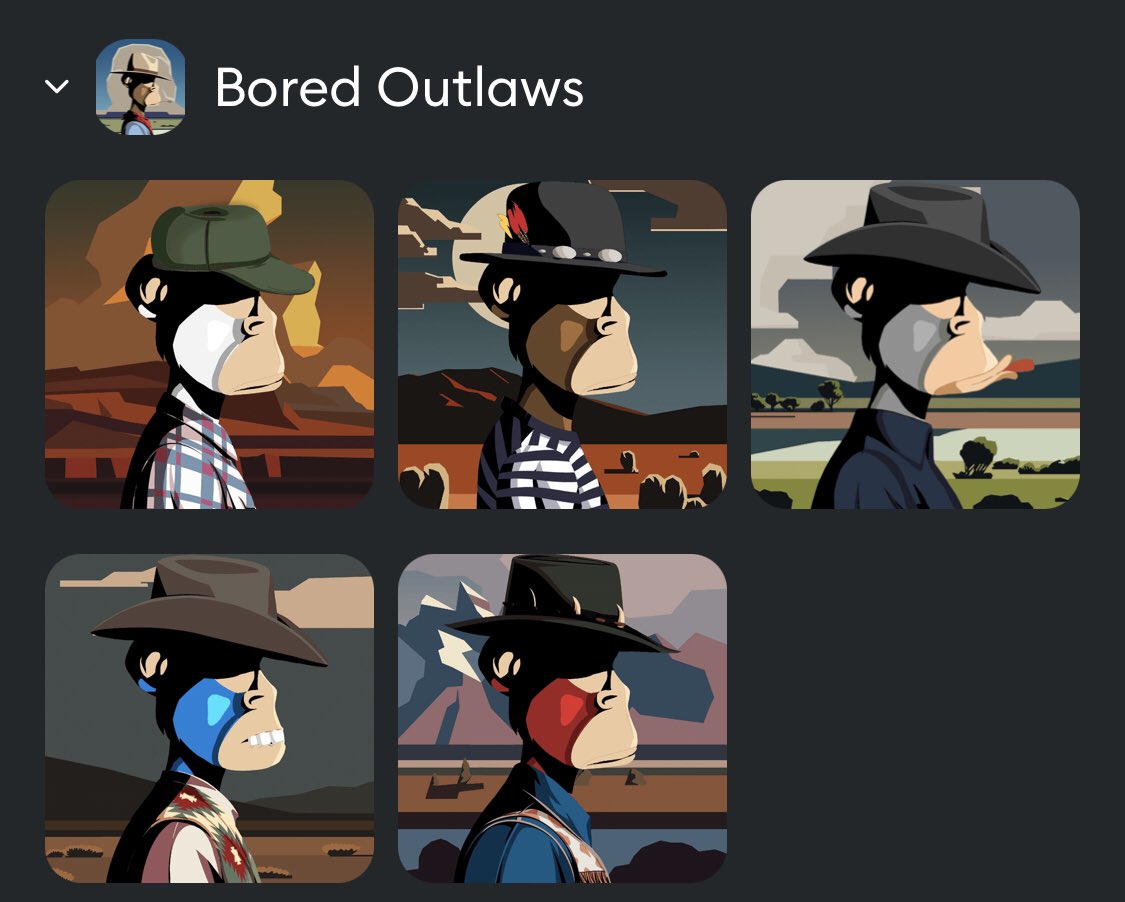<a href="/BoredOutlawsNFT/">Bored Outlaws</a> 5 and counting best art I’ve seen in a long time!!