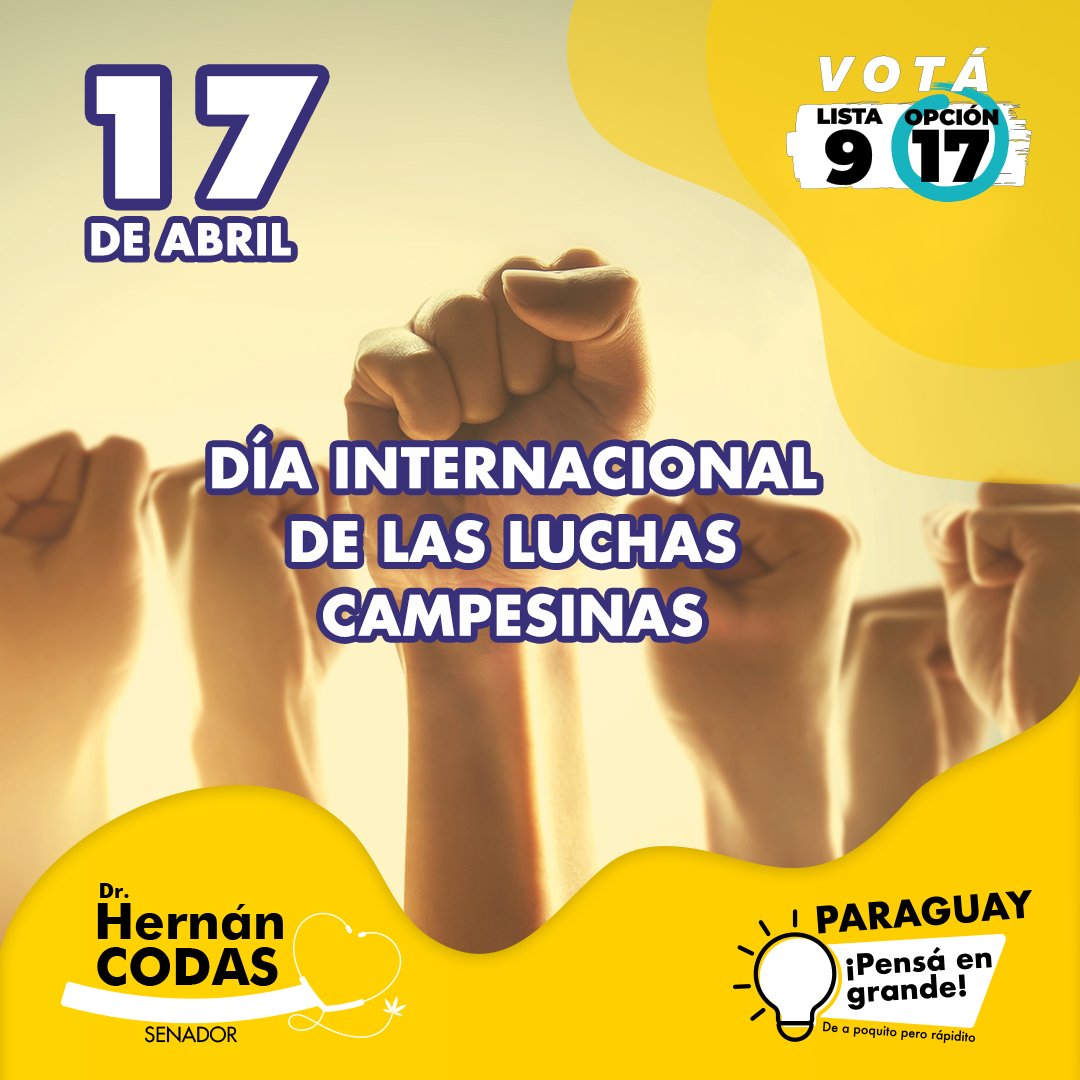 CodasHernan's tweet photo. ¡Hoy se conmemora el Día Nacional de las Luchas Campesinas en Paraguay!
Honramos el arduo trabajo y la dedicación de los campesinos que alimentan a nuestro país. ¡Gracias por su valiosa contribución a nuestra sociedad! 🌱🇵🇾
#Agricultura #CodasSenador https://t.co/aLaGUUtHlL