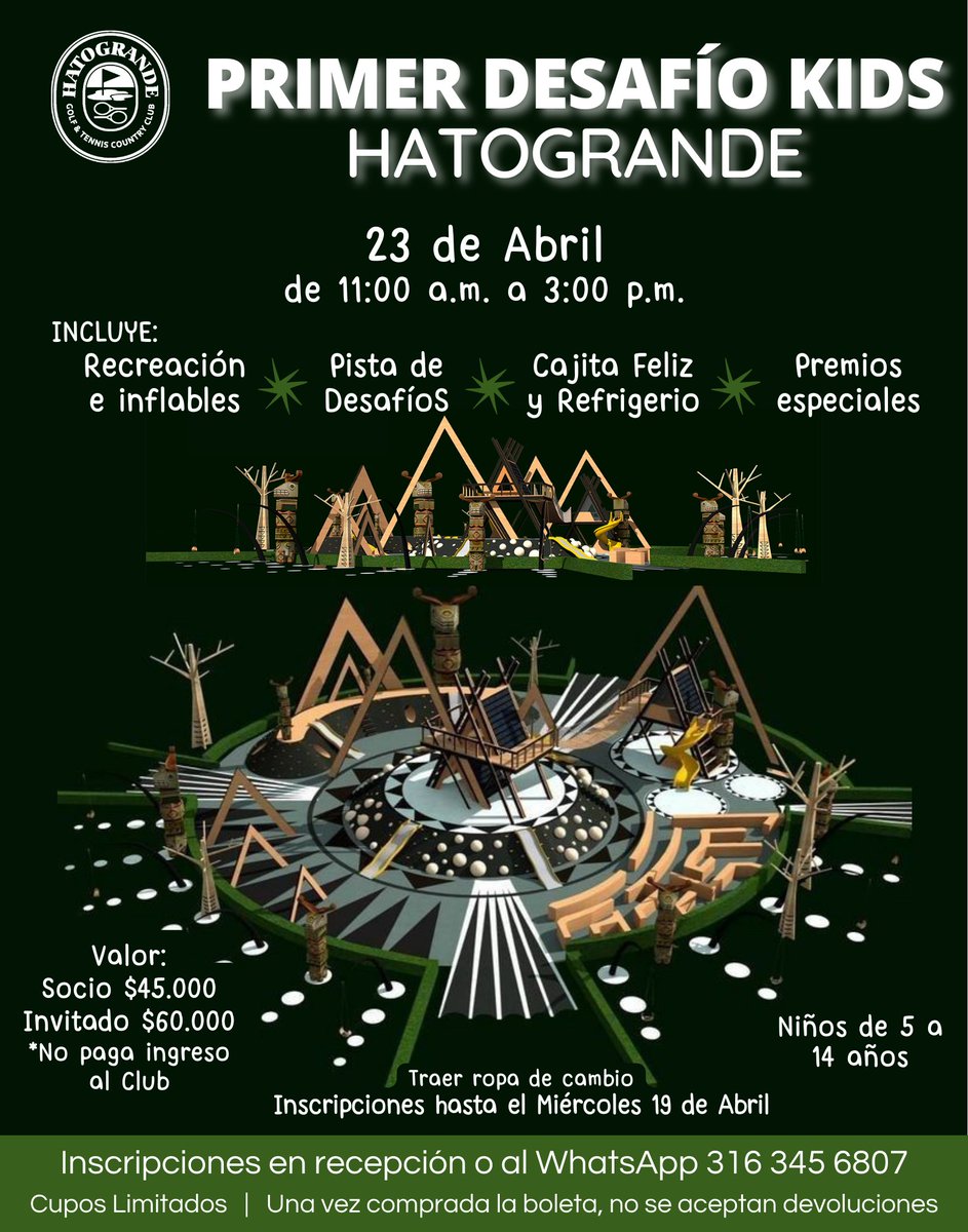 ClubHatogrande's tweet photo. Últimos días de Inscripciones para disfrutar en familia de un día lleno de diversión en nuestro "Primer Desafío Kids Hatogrande" 🎊 https://t.co/8ZREfnYTCi