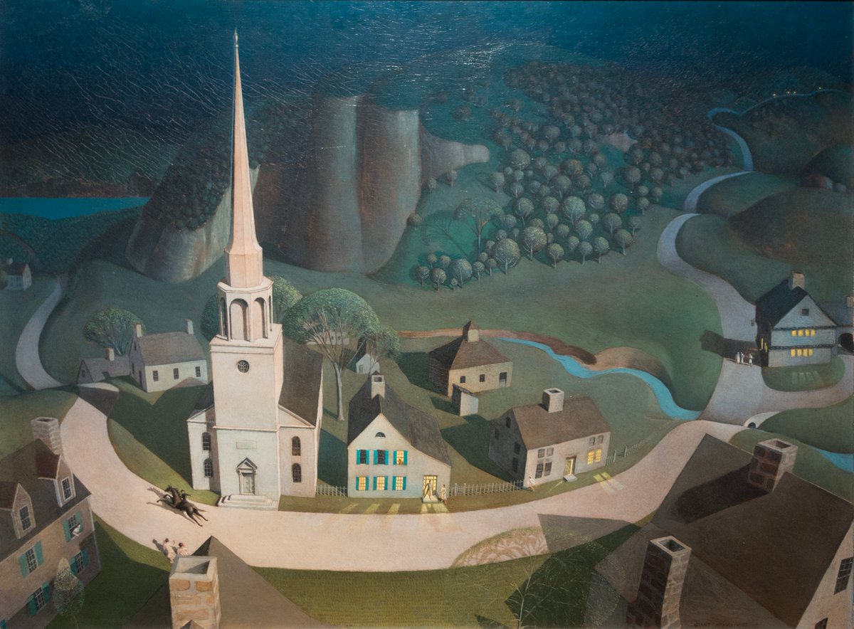 PleineLigne's tweet photo. Mes 10 tableaux préférés (sans ordre) : 

1. La chevauchée nocturne de Paul Revere, de Grant Wood https://t.co/MlWlRwX70K