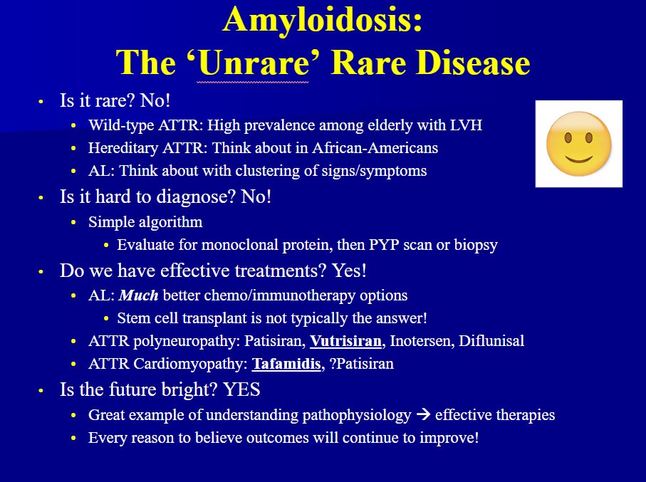 JACCJournals's tweet photo. #Amyloidosis: The 'Unrare' Rare Disease:
🔸 Wild-type #ATTR: High prevalence among elderly w/ LVH
🔸 Hereditary ATTR
🔸 AL: Think about w/ clustering of signs
🔸 Evaluate for monoclonal protein ➡️ PYP scan/biopsy to Dx
🔸 Effective treatments available

#CardioOnc @Ron_Witteles https://t.co/hTPMA21haR
