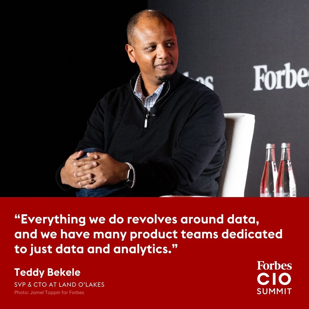 Teddy Bekele, the SVP and CTO at Land O’Lakes, discussed global supply chain optimization at the 2023 #ForbesCIO Summit. trib.al/KmtOhlM