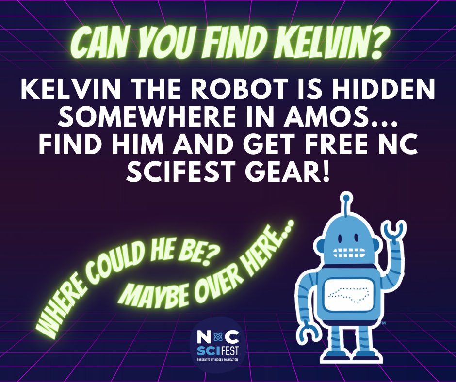 Are you celebrating North Carolina Scifest with us? Come on down to AMOS, and if you find Kelvin the Robot somewhere inside the museum, you win a free bag of NC Scifest gear!

Every Saturday in April join us for our Full STEAM Ahead science activities!
#AshevilleScience