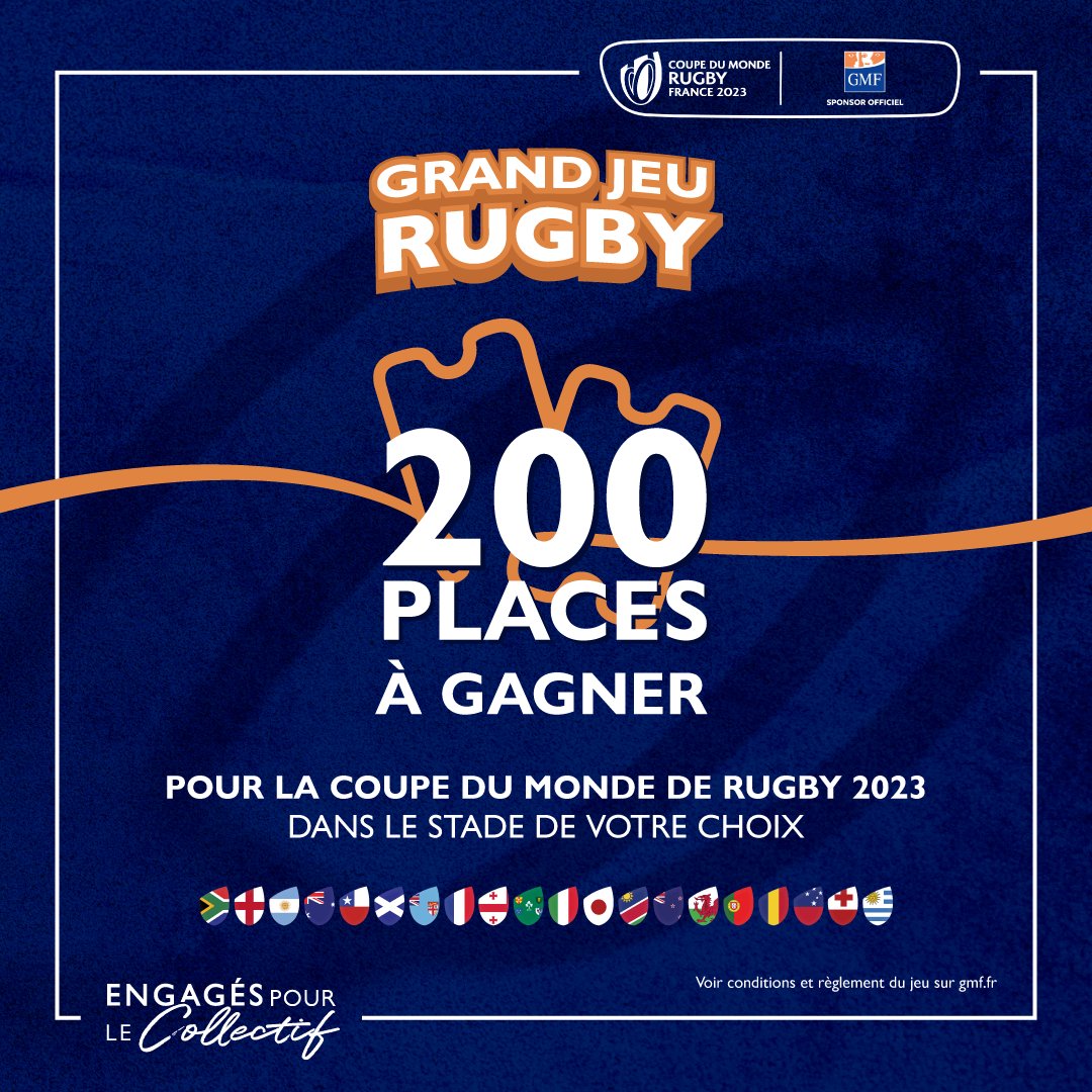 Testez vos connaissances rugbystiques et tentez de remporter 𝟐 𝐩𝐥𝐚𝐜𝐞𝐬 𝐩𝐨𝐮𝐫 <a href="/France2023/">Rugby World Cup France 2023</a> dans le stade de votre choix 🔥  

Participez ici 👉 bit.ly/3Ubm2Au 

#EngagésPourLeCollectif #RWC2023 <a href="/francerugby/">France Rugby</a>