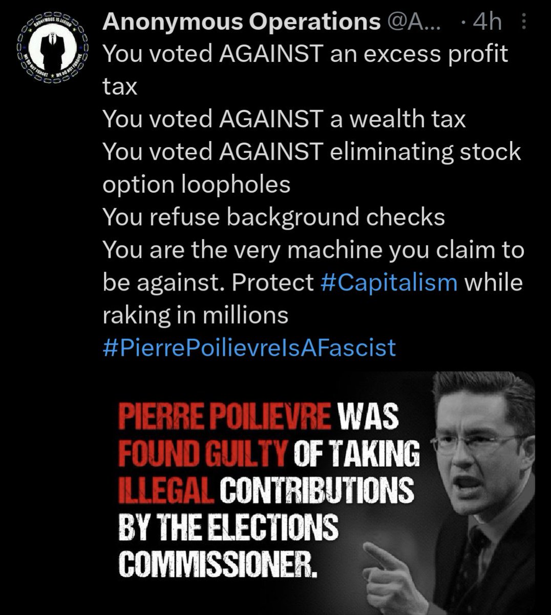 RodKahx's tweet photo. Twitter just suspended anonymous after these tweets about Pierre Poilievre. https://t.co/qBIaoYuddx