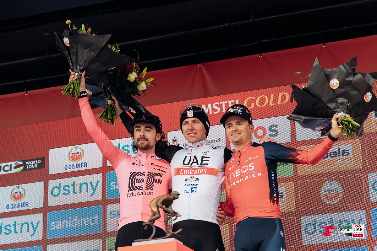 Pogačar shines to win #AmstelGoldRace.

💬 @TamauPogi “I did not expect that we’d go in the breakaway so early, and I was on a sort of flat tyre for many kms in the front and I was doubting I could come to the finish solo.”

Full report:uaeteamemirates.com/pogacar-shines…

#WeAreUAE #AGR2023