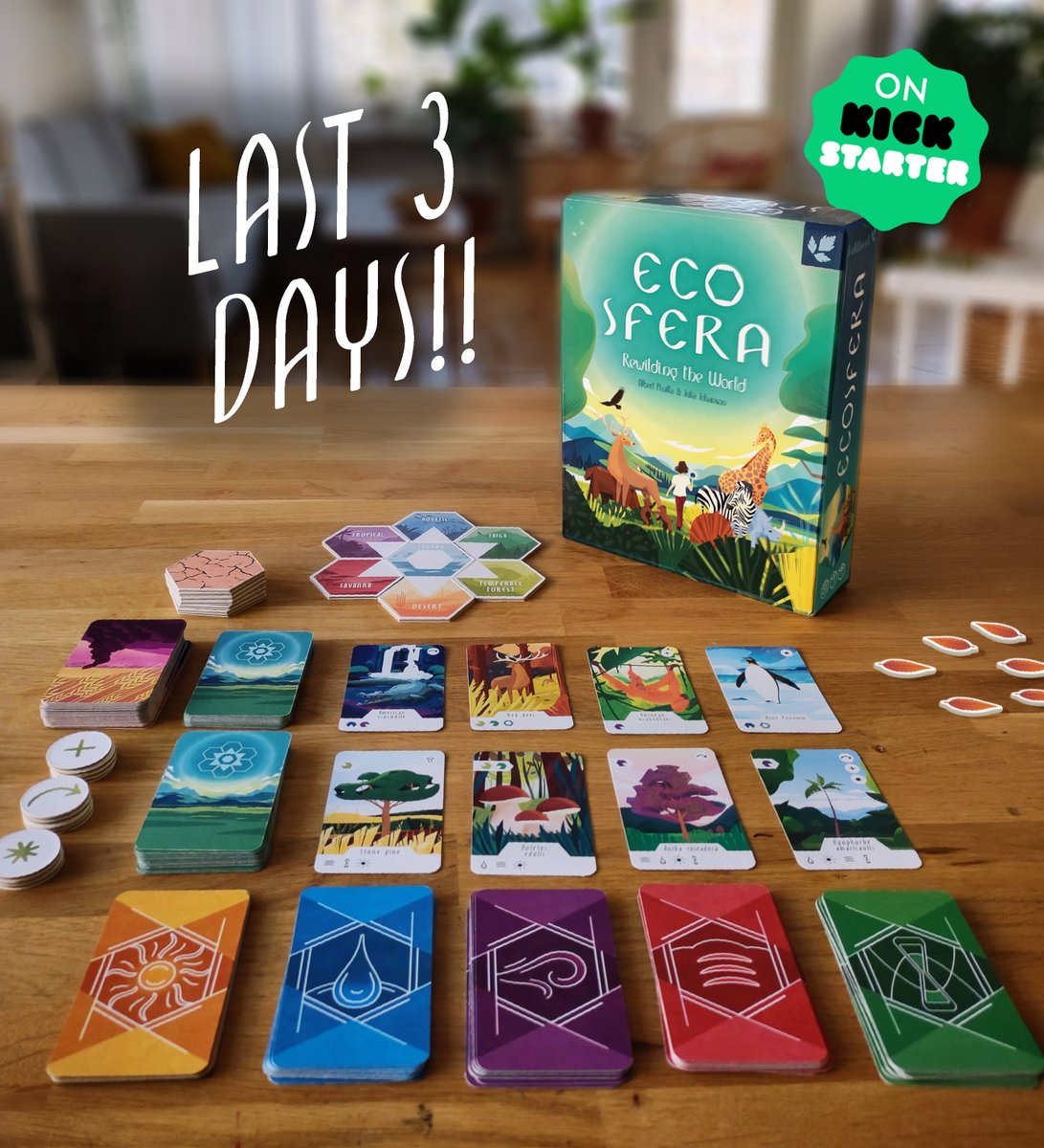 WeCanPlay3's tweet photo. Three days left of Ecosfera on Kickstarter!! so we're really in the home stretch! 🔥 

And we are glad to show you a new illustration, the Okapi!  

You still have time to join! 💚👉https://t.co/A1hqHKWSSV #ecosfera #kickstarter #boardgames #bgg https://t.co/77SC38uVA2
