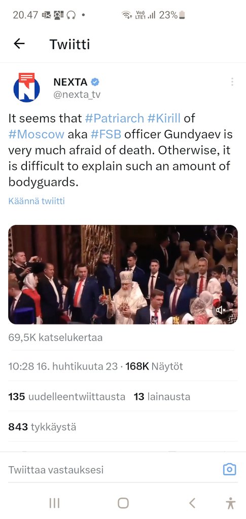 Tämä kertoo jotain #venäjä'n sisäpoliittisesta tilanteesta. Ei kaikki muutkaan voi ole sisäpiirissä levollisia, jos kirkon mies, toki myös agentti. On suojattava näin tarkkaan.