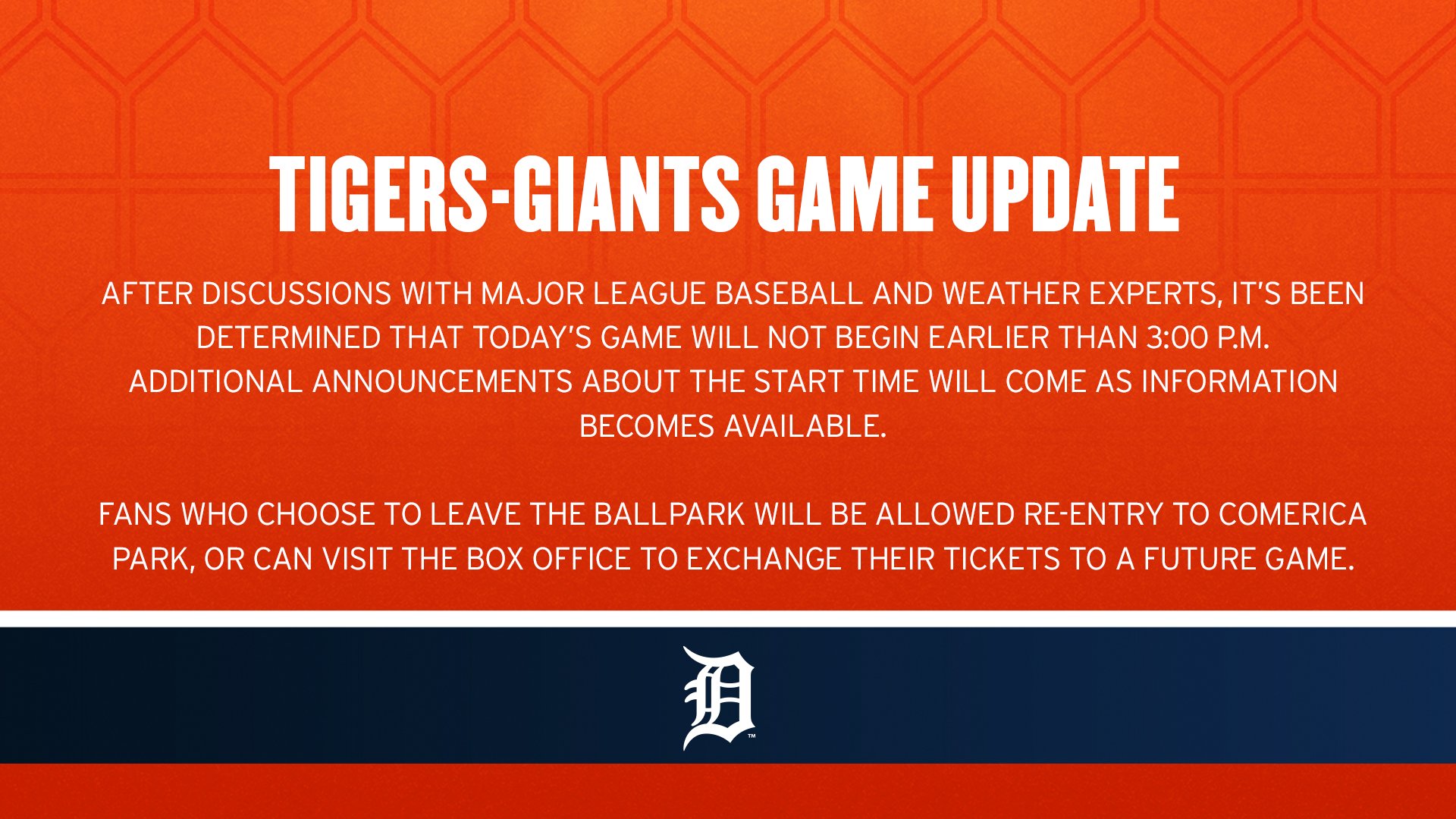 Detroit Tigers on Twitter "An update on today's game vs. the Giants