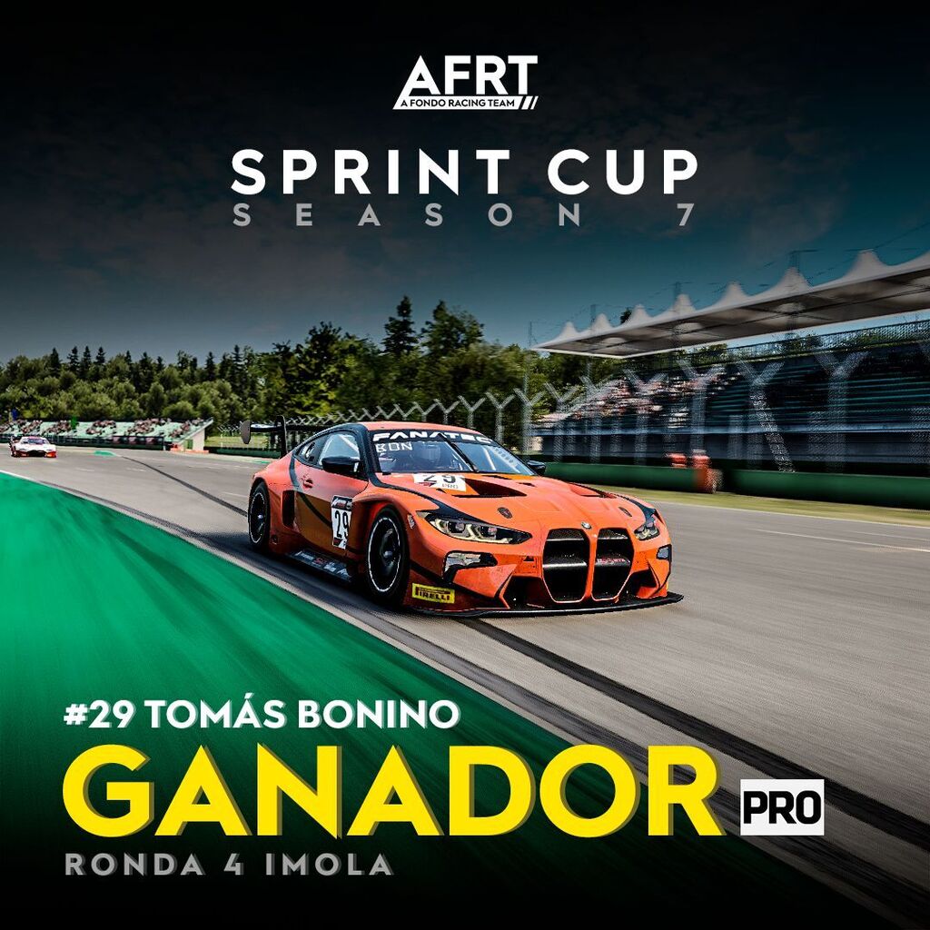 afrt_simracing's tweet photo. ¡Presentamos a los ganadores de la cuarta ronda de la AFRT Sprint Cup S7 en Imola!

En la clase Pro, victoria de Tomás Bonino 🇦🇷 luego de un muy buen final de primer stint y una gran detención en boxes. Con eso pudo superar a Mariano Rodriguez que venía … https://t.co/RChZklgYxI https://t.co/uSWYDLMuxV
