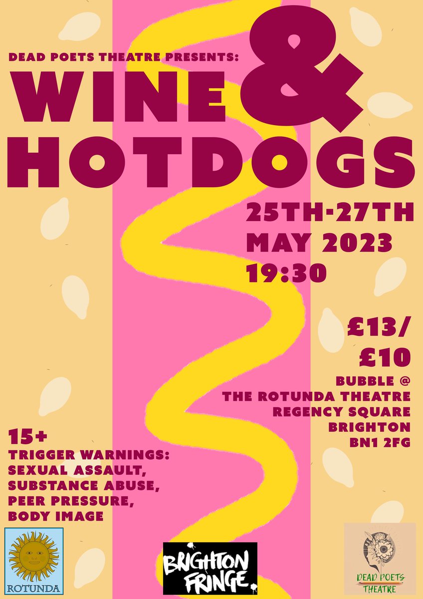 ✨TICKETS ARE AVAILABLE NOW ! LINK IN BIO ✨

Dead Poets Theatre are thrilled to announce the dates to watch WINE &amp; HOTDOGS:

🗓️25th - 27th May at 7:30pm 
📍Rotunda Theatre: Bubble 

Thank you to <a href="/hugopapiernik/">Hugo Papiernik</a> for your work on our beautiful official show poster 🙏🙌

#theatre