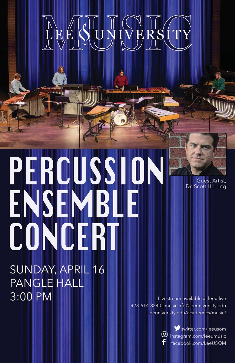 Don’t miss your chance to hear our Percussion Ensemble today at 3PM in Pangle Hall! They will be joined by guest artist, Scott Herring.

#leesom #leeuniversity #musicwithpurpose
