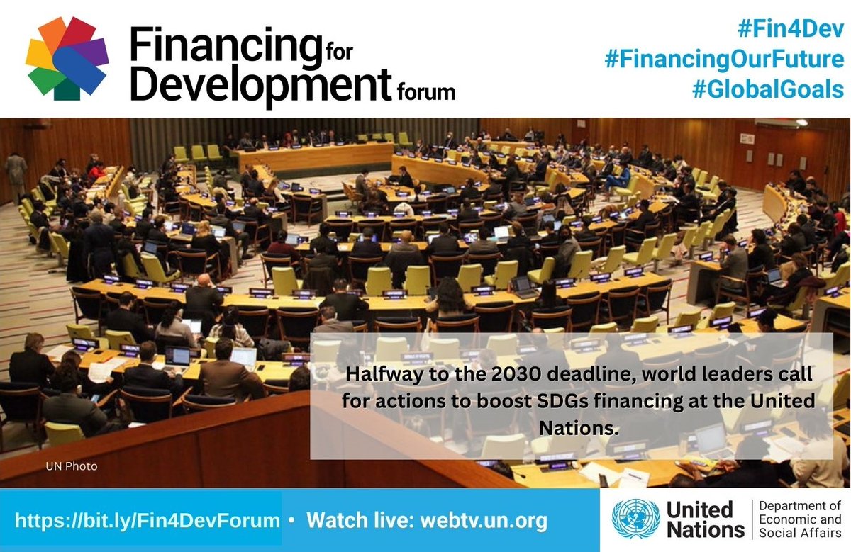 Join policymakers, practitioners, and experts from around the world to discuss the latest trends, innovations, and best practices in development financing at the Financing for Development Forum from April 17 - 20.  @UN @UNDESA 
#FfDForum #Fin4Dev #FinancingOurFuture
