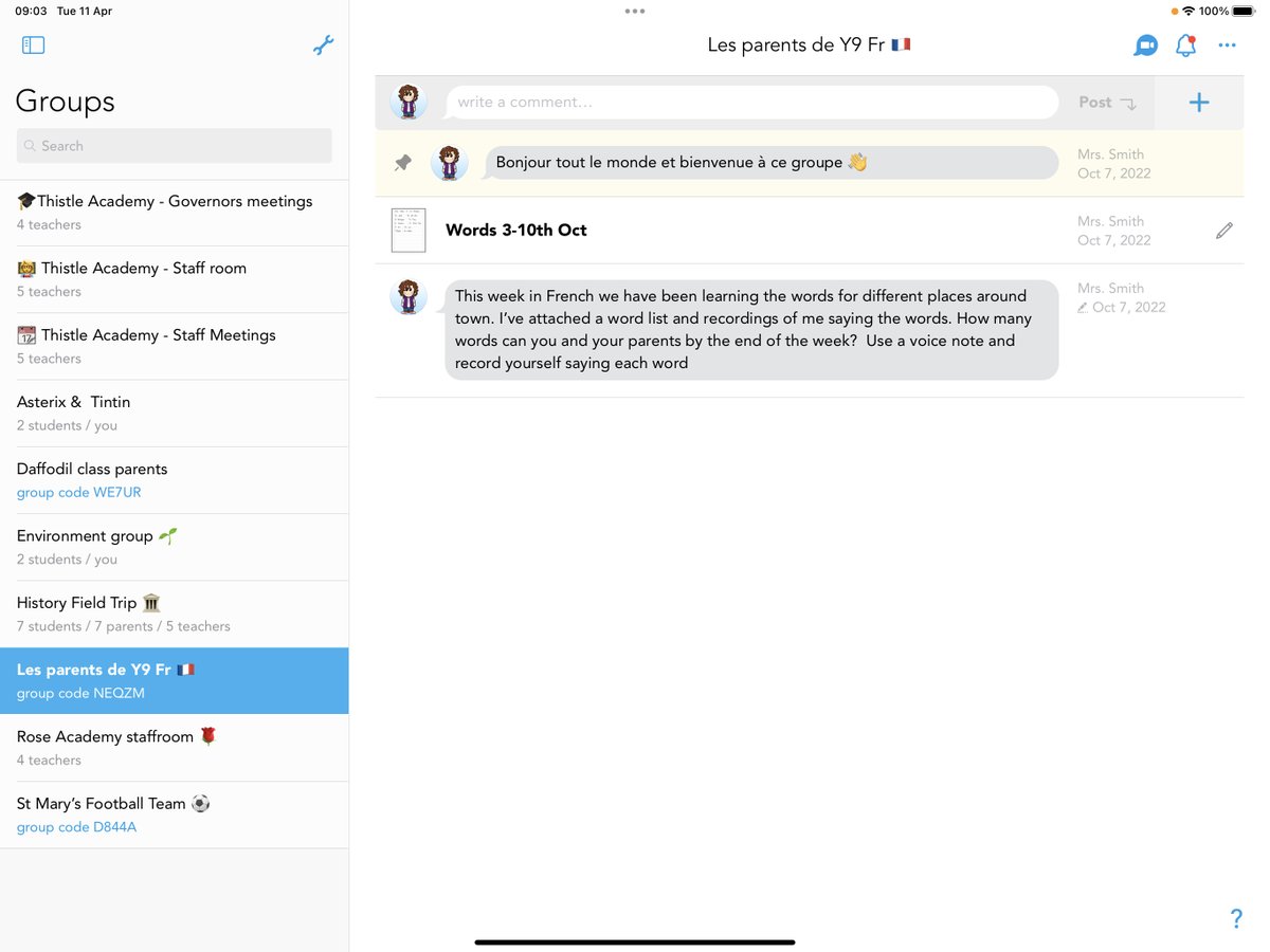 Showbie's tweet image. Showbie can help parents to support their child's learning.  
1. Create a group for students and parents
2. Screen record yourself teaching e.g. how to do long division
3. Add practice activities into the group for parents and students to complete together.
4. Tada! 🎉
#iPadEd
