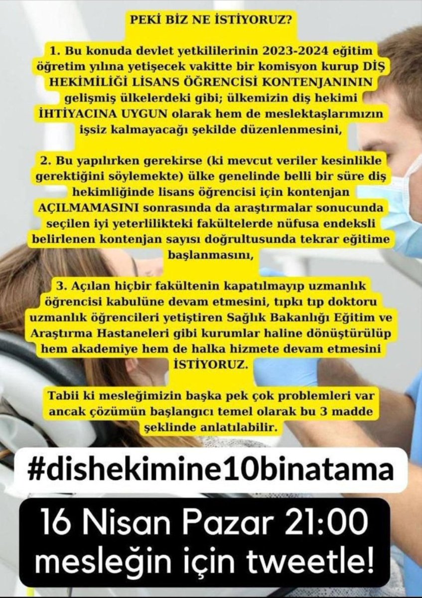 dhflibirelif's tweet photo. #dishekimine10binatama
Zorlu ve masraflı bir eğitim sürecinde gelecek kaygısını ve mezuniyet sonrası işsizlik ihtimalini hak etmiyoruz https://t.co/EoJSBndAJv