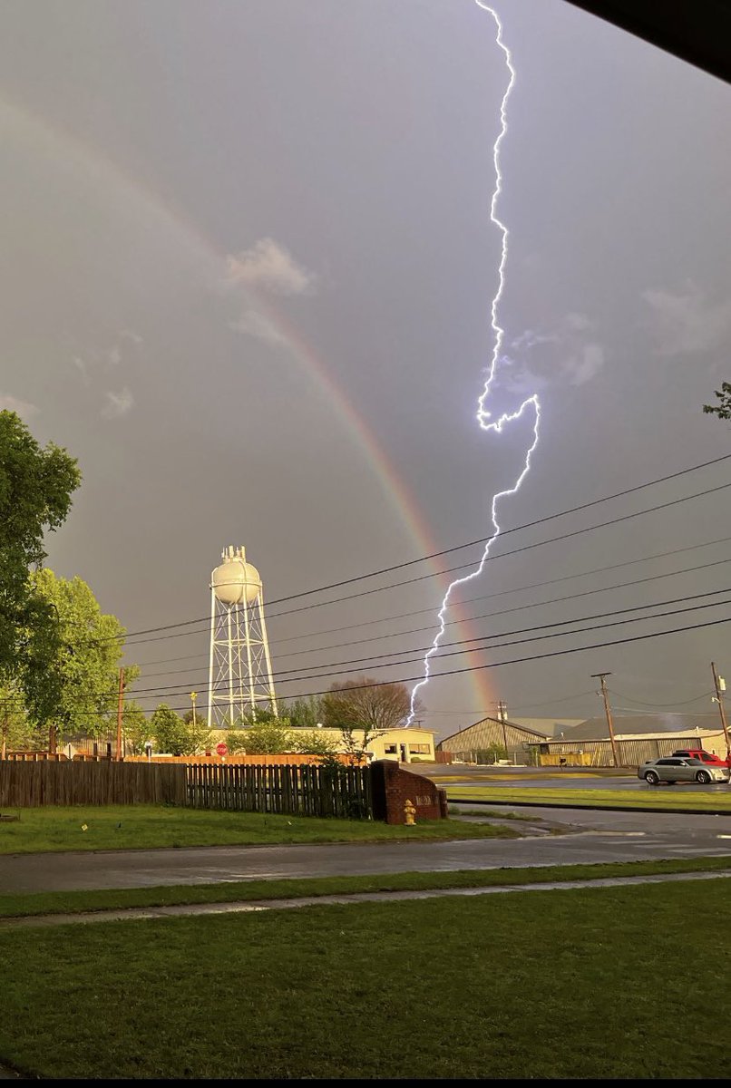 Cabot, Arkansas — where a lightning strike and a rainbow crossed. WOW! Pic from Cole Glanert via Chime In.

<a href="/natwxdesk/">The National Weather Desk</a>