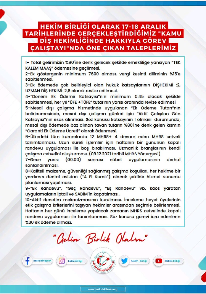 hekim_birligi's tweet photo. Deprem bölgesinde muayenehanesi yıkılmış dişhekimleri ile yeni mezun olan dişhekimlerimiz kamuda istihdam edilmeli, kamu dişhekimliğinin yükü bölüştürümelidir.Taleplerimiz doğrultusunda yapılacak düzenlemeler ile kamuda dişhekimleri hakkıyla görev yapabilir.#dishekimine10binatama https://t.co/IEtKnD2EpS