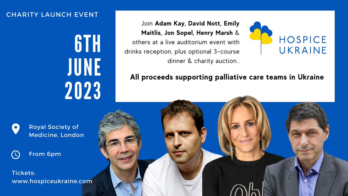 doctor_oxford's tweet photo. Thrilled to announce that war surgeon David Nott will be speaking at the @HospiceUkraine charity launch event at @RoySocMed.

AND.. the legendary @amateuradam will be performing stand-up!

Join us on 6 June to raise funds for palliative care in Ukraine 💙
https://t.co/CDcC7sQxD9 https://t.co/u7qCZWhZrV