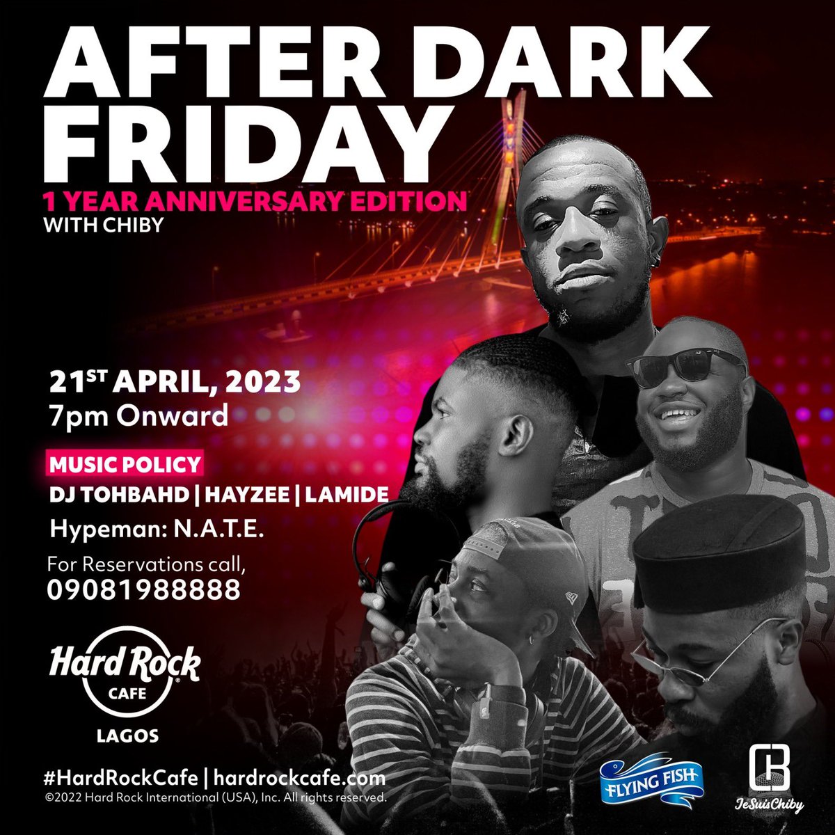 TheChibyVerse's tweet photo. It’s our one year anniversary working with Hardrock Café. Come and celebrate with us this Friday. It’s going to be a special night. You do not want to miss this 😈🥳

Music policy: @_lamide_ @DJTOHBAHD @official_djhayzee 

Location: Hardrock Café, Landmark, VI. https://t.co/ojipzUSeZL