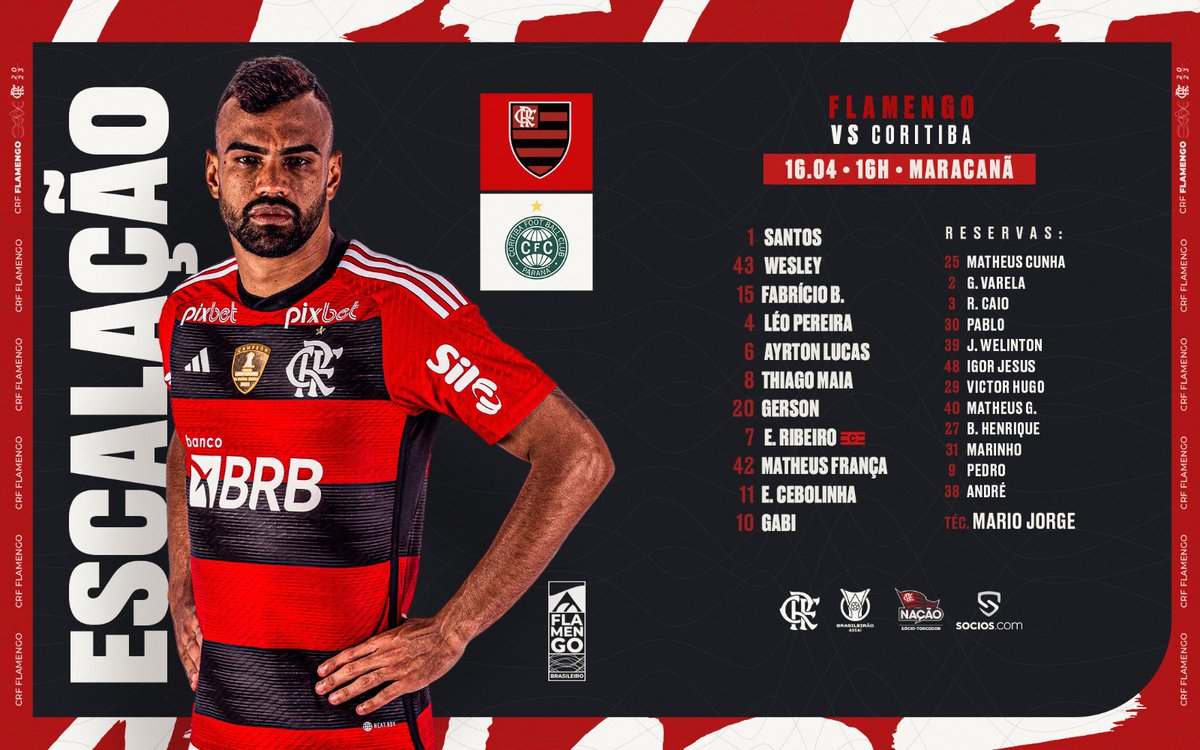 Flamengo's tweet photo. NOSSO TIME É A GENTE EM CAMPO! O Flamengo está escalado para enfrentar o Coritiba, pelo @Brasileirao! 

#VamosFlamengo #FLAxCFC https://t.co/txzDGgAnvM