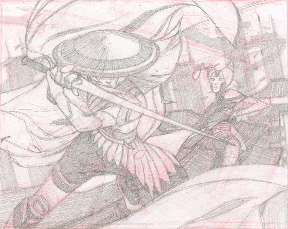 my_name_is_tran's tweet photo. The preliminary sketches for March of the Machine's "Cut Short" is up for auction.  Auction ends tomorrow, April 18th at 10:00pm EST.  Bid at https://t.co/WXF9XNtLXG.

Prints of "Cut Short" ends tonight -- https://t.co/PIMOA1anhO. https://t.co/ixTxZSDYrW