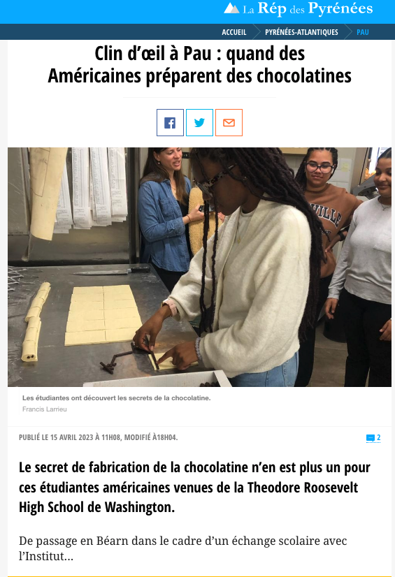 Our <a href="/NAFCareerAcads/">NAF</a> citizen diplomats were featured in a <a href="/LaRepDpyrenees/">La Rép des Pyrénées</a> article about how they learned the secret of making chocolatine while in Pau. (bit.ly/3MNfvKT) #BeFutureReady