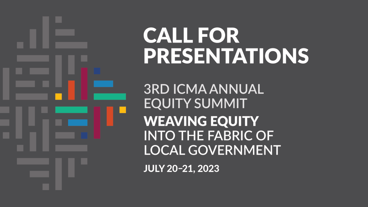 ICMA's tweet photo. 📣 Call for Presentations are open for #ICMAEquitySummit2023 

Those interested in presenting ideas to deepen strategies, shape actions, and create solutions in a diversity, equity, and inclusion lense are invited to submit proposals.  #ICMAMovestheNeedle https://t.co/4WUwPoSIID https://t.co/D0WNdntEyh