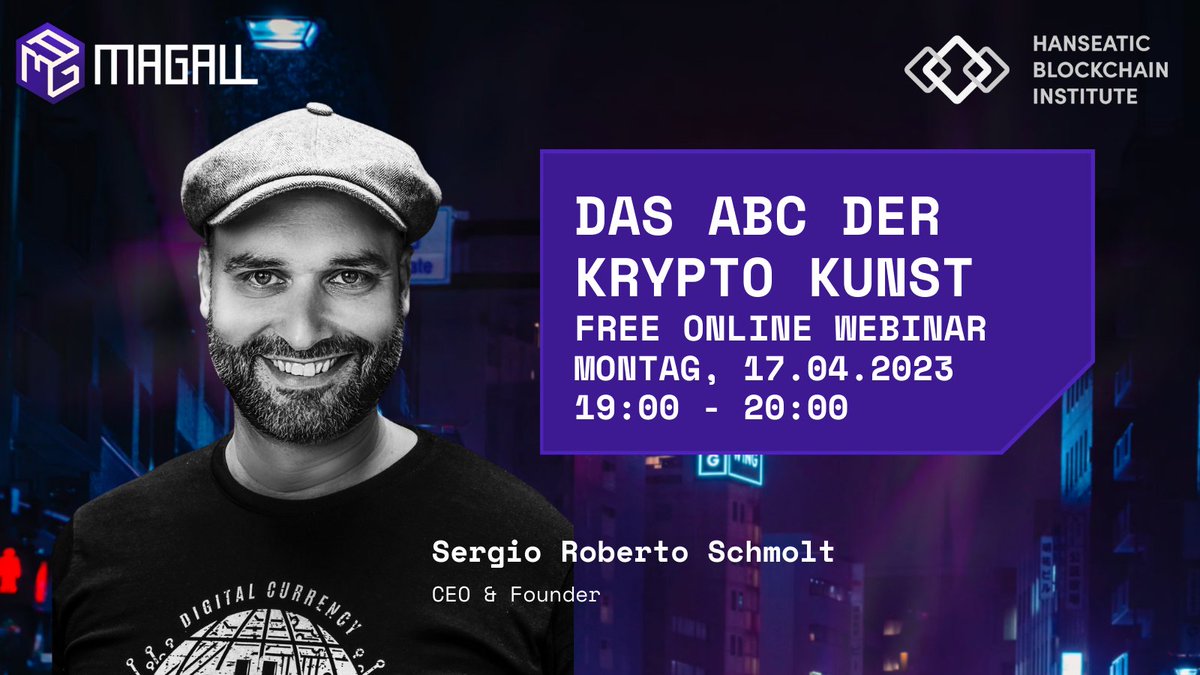 magall_art's tweet photo. 🧵 (1/2) Montag Abend schaut vorbei beim Blockchain Monday vom Hanseatic Blockchain Institute &amp; me https://t.co/ZGxHrhuWF1 auf der Online Bühne👇🏽: 

🟣 Freue mich sehr meine Passion für Krypto Kunst 🖼️ mit Euch zu teilen.
Link 👇 https://t.co/iaRZdKnzP2