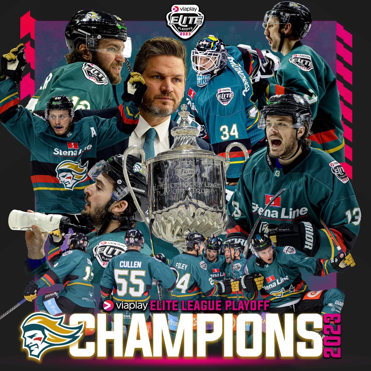 officialEIHL's tweet image. Grand Slam! 🏆🏆🏆| #EIHL

@BelfastGiants win the 2023 @ViaplaySportsUK Playoff Final to complete an Elite League treble! 💚