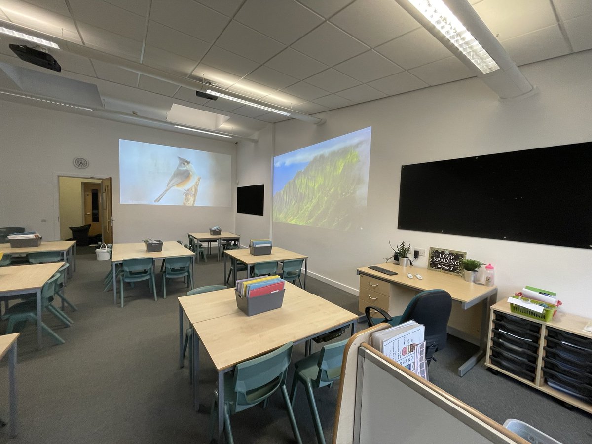 Education_IT's tweet photo. 3 new high quality #Classroom upgrades squeezed into this Easter break.. from single 65” IWB to dual 150” projections, each room repaired and repainted creating 3 stunning bright and modern #Teaching spaces @wardgreenschool #ProTeachingTools #EdTech #EduIT #EduTeach #EduAV https://t.co/pDxf0qJENr