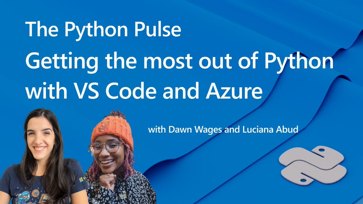 code's tweet image. #ICYMI Calling all #Pythonistas! Check out this week's Python Pulse 🐍 with @BajoranEngineer! @luumelo14 demos some tips, tools and resources for getting the most out of your #Python experience in #vscode and #Azure. 📽️ youtube.com/live/fvFBnulY_…