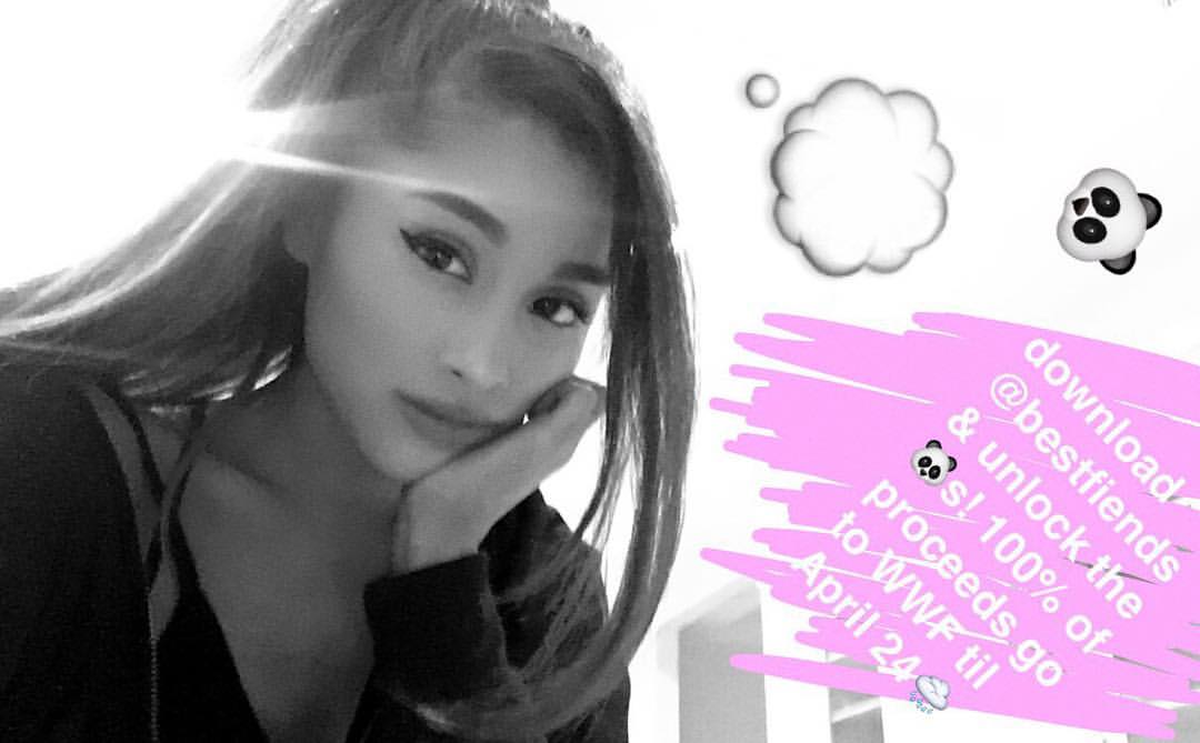 throwbacksofag's tweet photo. ariana grande via instagram post 7 years ago today with "Help protect life on our planet and have fun too 🐼🐼🐼 Download and play @bestfiends and unlock the cute pandas ♡ 100% of the proceeds go to #WWF 🌿 #AppStore #AppsforEarth ♡"(16th april 2016) https://t.co/XwtiHDNT61