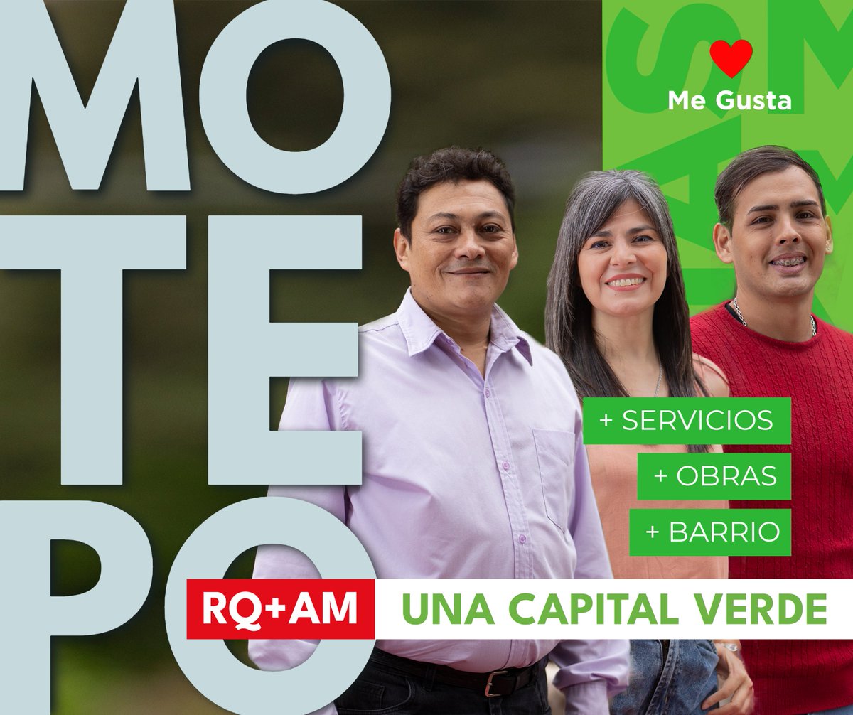 ❤️La Capital debe crecer desde los barrios, para que todos tengamos las mismas oportunidades y calidad de vida. La priodidad es garantizar servicios y obras desde las periferias al centro. Crearemos #UnaCapitalVerde junto a Armando y Mónica, Ricardo y Tere.

#SOMOS #MOTEPO