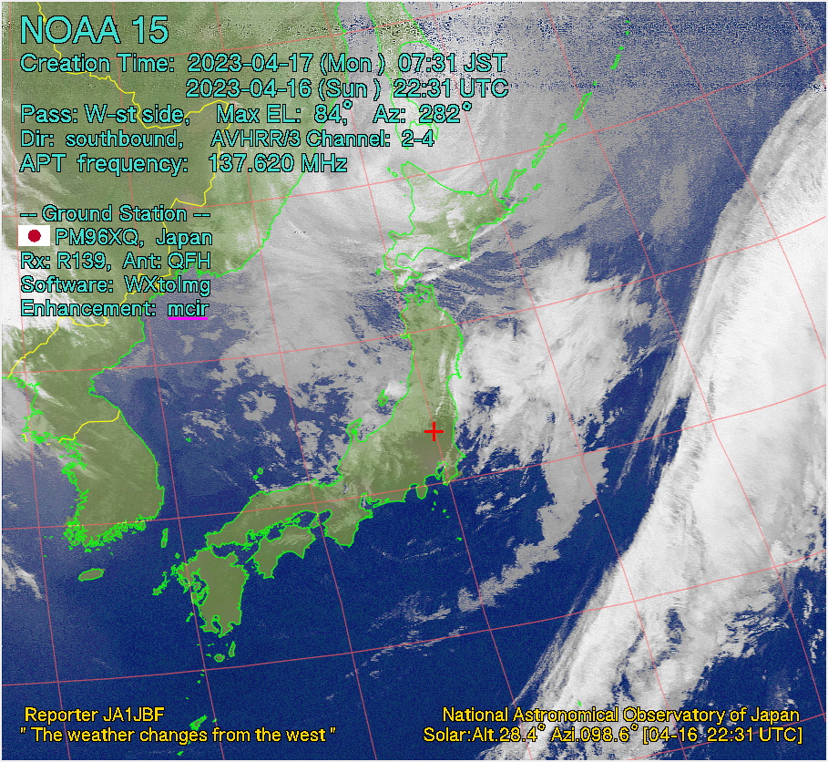 Musen( JA1JBF ) on Twitter "Hi all NOAA 15, MaxEL84W, RCVD AOS 2023