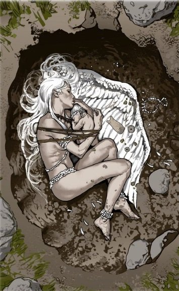 thulean_elf's tweet photo. Left: 
A young woman from Vedbaek, Denmark, buried with her newborn child who had been placed on the wing of a swan 4,000 BCE

Right: 
Artistic rendition (non-archeological) but tenderly captures the feeling of the grave https://t.co/Tv9nZ7PFvR