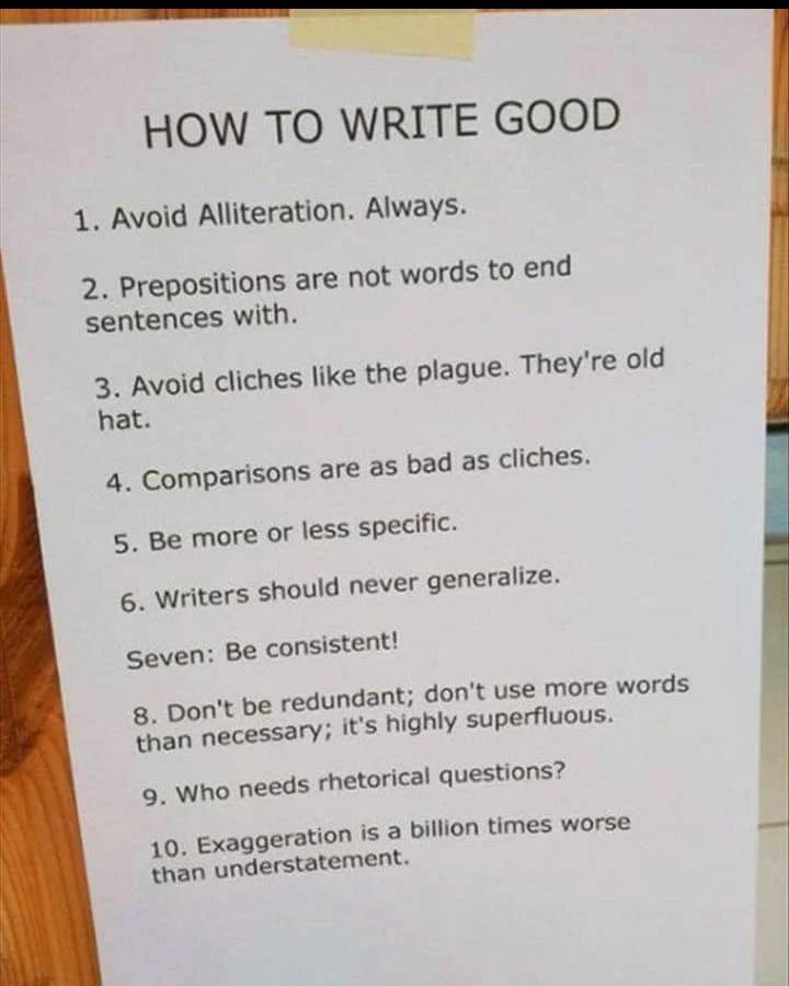 writerchickmc's tweet photo. This list is always a favorite...😎🙏📝 #englishhumor #english #grammar #writing https://t.co/AiCwhBJeiH