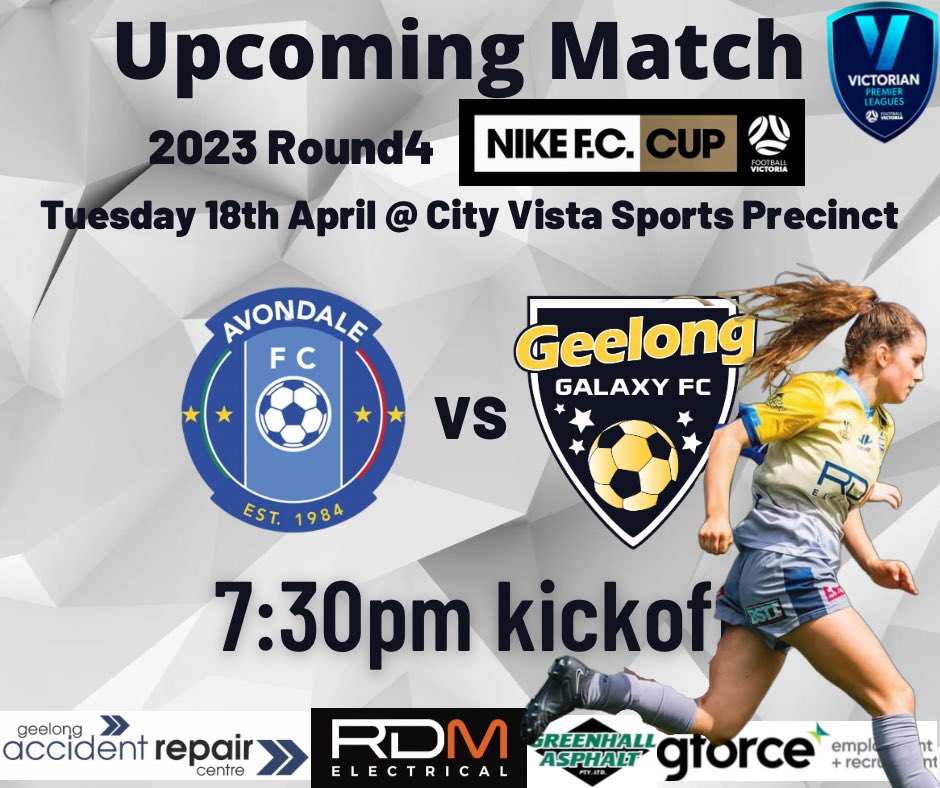 geelonggalaxyfc's tweet photo. On Tuesday night we play our Round4 NikeFC Cup match at Cross Key Sports Precinct with a 7:30pm kickoff.
We will Livestream the match for those that cannot attend.
#VPLW #2023nikefccup https://t.co/HPWEuU4rzh