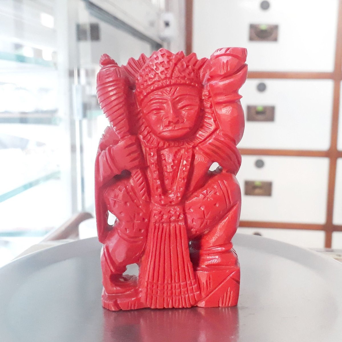 Red synthetic coral handmade Hanuman ji statue Elegant Statue of Bhagwan Hanuman Coral Sculptures Carving Figurine etsy.me/3L3CVKt #red #engagement #easter #gemstonefigure #antiquecollection #statues #figures #lordhanuman #syntheticcoral