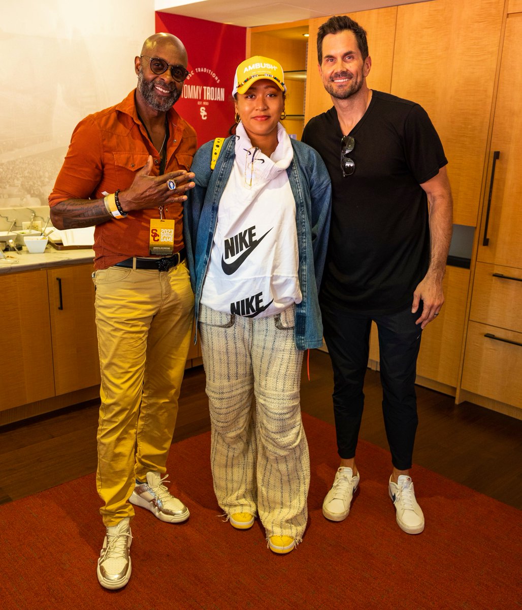 USC_Athletics's tweet photo. What a trio! 🤩

Big thanks to @JerryRice, @naomiosaka and @MattLeinartQB for supporting @uscfb at the spring game.

#OnlyAtSC https://t.co/GuQo5SBN19