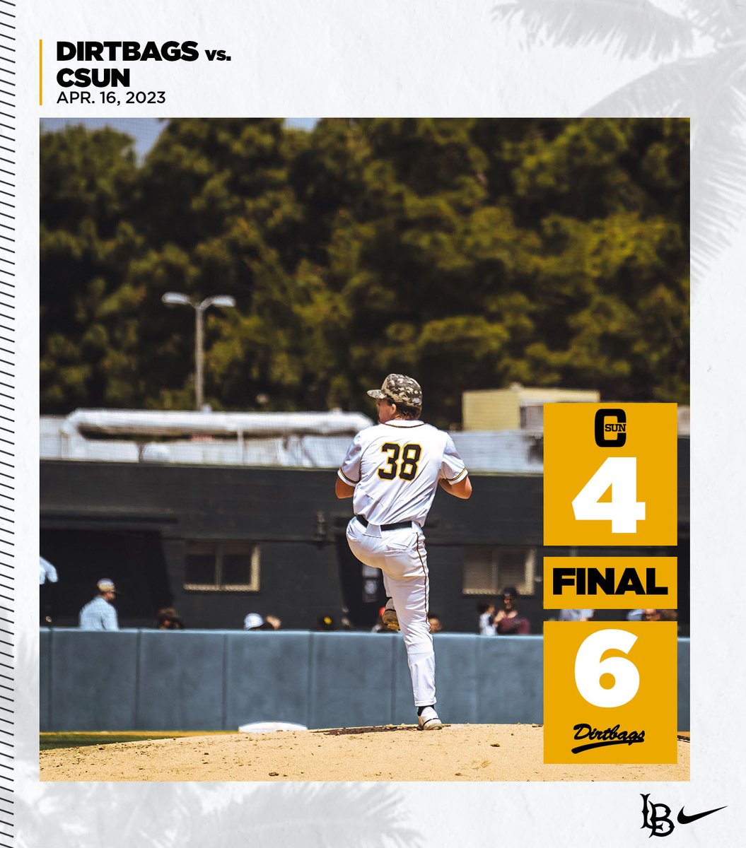 LBDirtbags's tweet image. Back in the win column with a 6-4 victory over CSUN! #skoBags 

Montgomery: 5 IP, 3H, UER, 0BB, 5K
Long: 3-for-3, 3RBI
Champagne: 2-for-4, R, 2RBI

longbeachstate.com/news/2023/4/16…