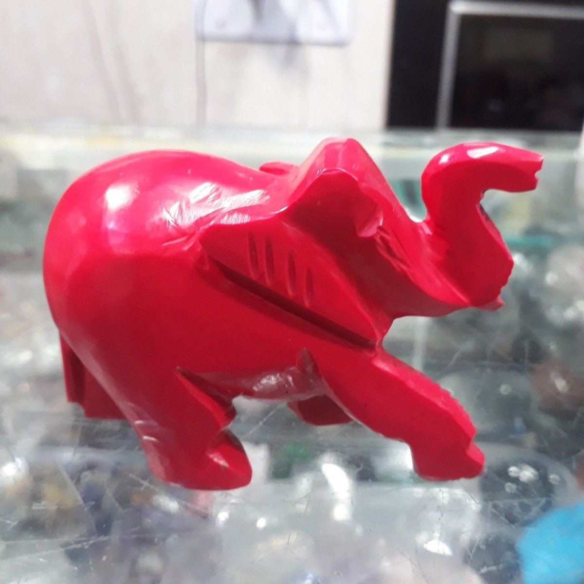 Christmas gift synthetic coral elephant ganesh hand carved figurine etsy.me/3mJ2HdB #red #engagement #christmas #syntheticcoral #coralelephant #elephantcharm #elephantjewellry #redelephant #giftforher