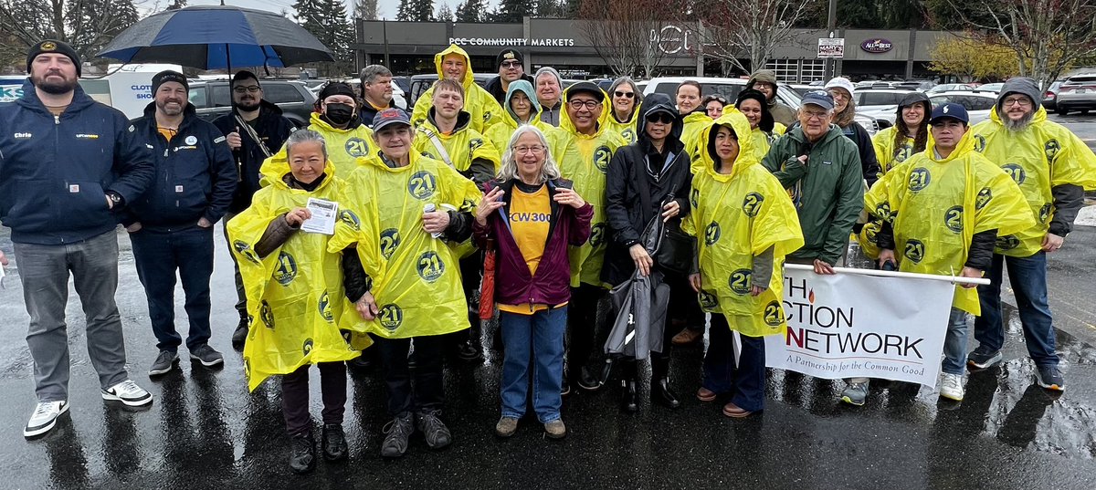 Despite the rain, PCC workers and community allies like <a href="/FaithActionWA/">Faith Action Network</a> turned out send a clear message to management, nothing less than a fair contract that gives workers a fair wage!