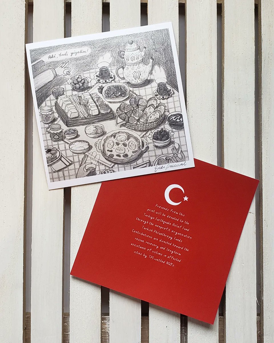ModEnchantment's tweet image. I illustrated a Turkish Breakfast spread for this Turkiye Earthquake Relief charity print. 🇹🇷 Proceeds will be donated to Turkish Philanthropy Funds. They&apos;re already available at Mori Hawaii and BāS Bookshop, but will be added to my Etsy soon.
#Turkey