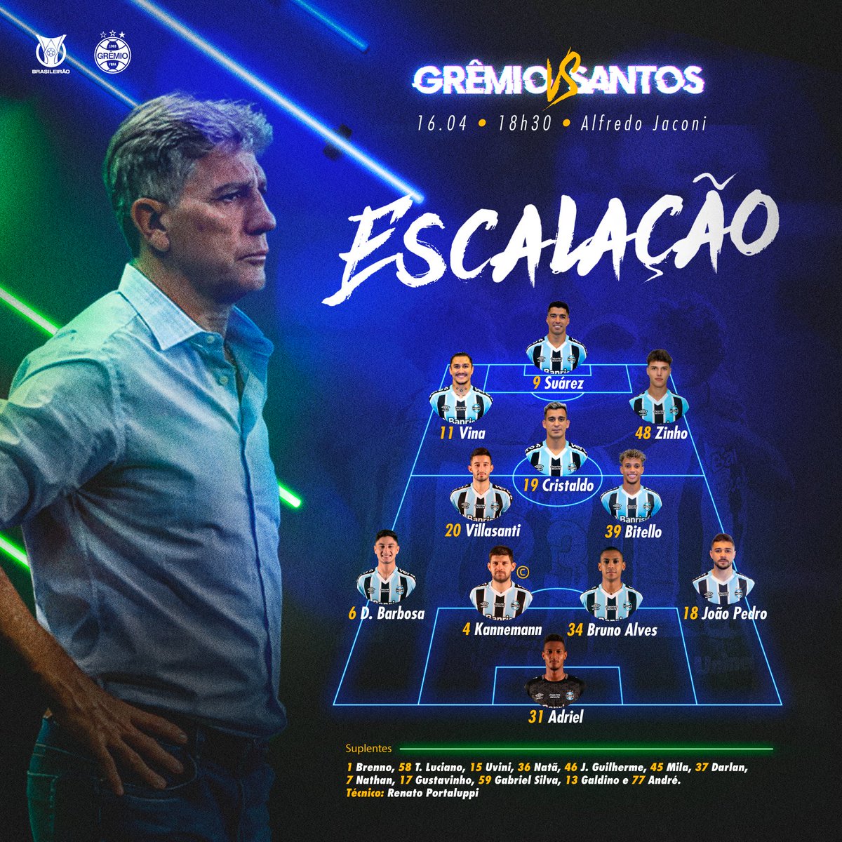 #BRASIL CON EL PIE DERECHO, <a href="/Gremio/">Grêmio FBPA</a> debutó en el <a href="/Brasileirao/">Brasileirão Betano</a>. En el Alfredo Jaconi, superó por 1 a 0 al <a href="/SantosFC/">Santos FC</a>. <a href="/LuisSuarez9/">Luis Suárez</a> jugó todo el encuentro (y falló un penal a los 54') en los tricolores de Porto Alegre. Rodrigo Fernández, ex <a href="/DanubioFC/">Danubio Fútbol Club</a>, entró a los 46' en el Peixe.