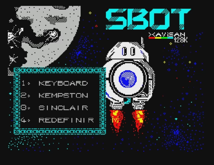 fabiodidone's tweet photo. #Sbot, de Xavisan para #ZXSpectrum128K La Tierra está a punto de ser atacada por una nave extraterrestre oculta en el lado oscuro de la Luna, es por ello que SBOT a sido enviado hacia la Luna para detener el ataque.https://t.co/JVdJryPTiS #Sinclair #Speccy #Homebrew #Homecomputer https://t.co/s8YC1UTYhe